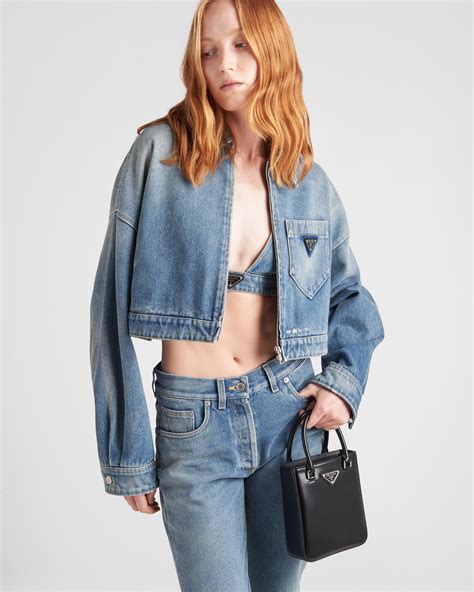 prada cropped organic denim jacket|prada cropped organic jacket.